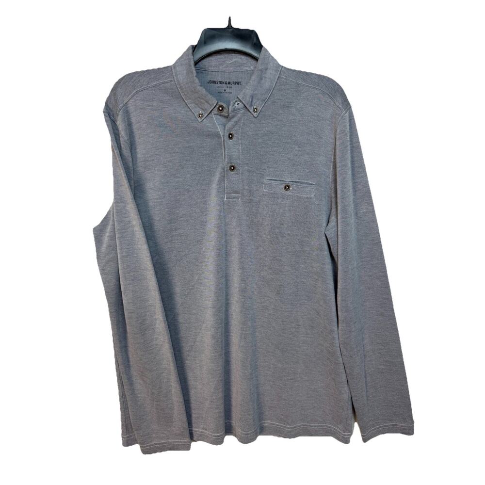 Johnston & Murphy Men's Polo Shirt Long Sleeve Gray Sz M Modal Blend